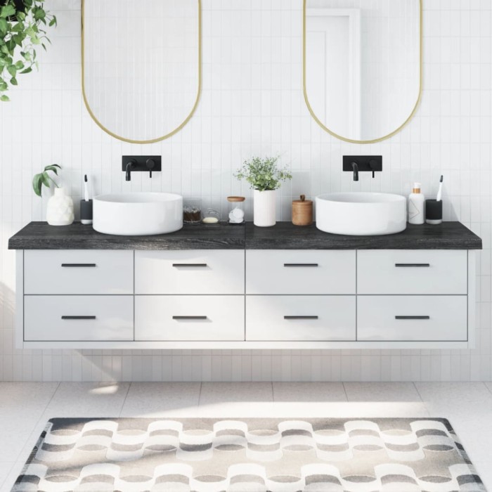 vidaXL Blat de baie, gri &icirc;nchis, 220x50x(2-6) cm, lemn masiv tratat