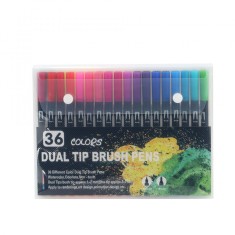 Set 36 carioci, flippy, pe baza de apa, 2 tipuri de varf, 1-2 mm, 0.4 mm, corp carioca negru, din plastic, multicolor