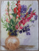 Vaza cu flori - semnat Philip Deermans, Acuarela, Altul