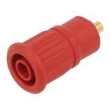 Soclu Banană 4mm 24A 1kV Roșu Aurit Pe Panou