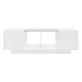 Masă de cafea cu iluminare LED, blat de masă lucios, spațiu generos de depozitare, 120x50x38,5 cm, Alb