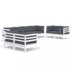 Set mobilier de gradina cu perne, 8 piese, lemn masiv de pin