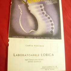 Carton cu Reclama interbelica Laboratoarele Lobica -reprezentanta in Bucuresti