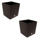 Set 2 ghivece de flori, Rato Low, imitatie ratan, patrate, 40x40x40.8 cm, maro, Prosperplast GartenVIP DiyLine