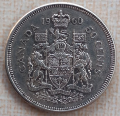 (A835) MONEDA DIN ARGINT CANADA - 50 CENTS 1960, REGINA ELISABETA II foto