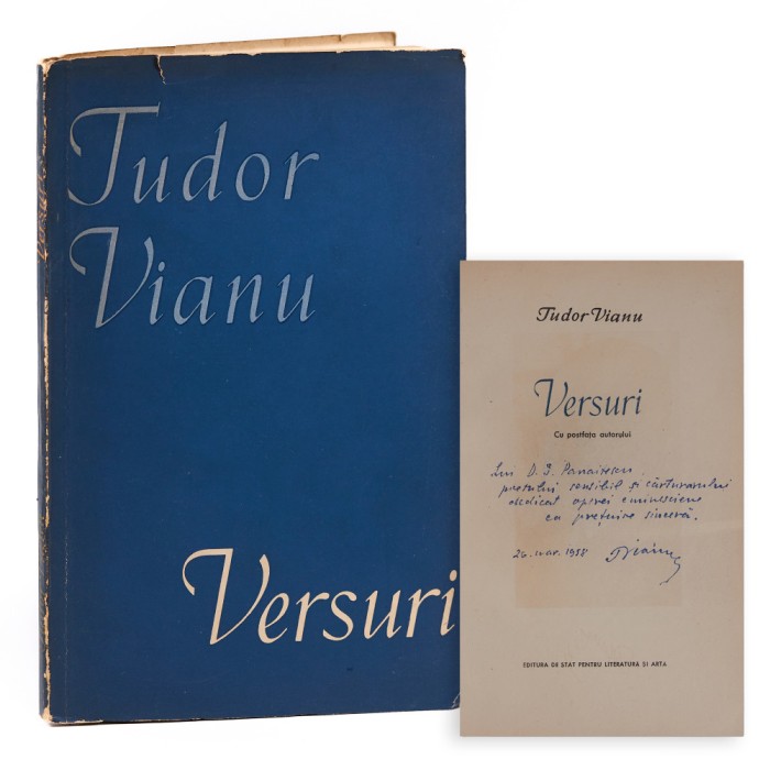 Tudor Vianu, Versuri, 1958, cu dedicație pentru D. Panaitescu - Perpessicius
