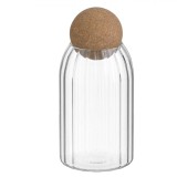 Borcan Sticlă Transparentă, Model Reliefat, Capac Plută, Capacitate 0,77L, Oem