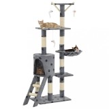 VidaXL Ansamblu pisici st&acirc;lpi funie sisal, 138 cm imprimeu lăbuțe, gri