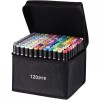 Set 120 Markere Duble Alcool, Culori Numerotate, Geanta Impermeabila, Varf 1mm/6mm, Desen, Schite, Design, Multicolor