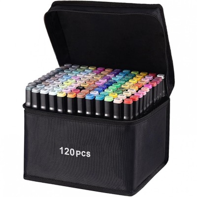Set 120 Markere Duble, pe Baza de Alcool, Geanta Impermeabila Inclusa, Culori Numerotate, 20.3 x 17.5 x 17 cm, Multicolor foto