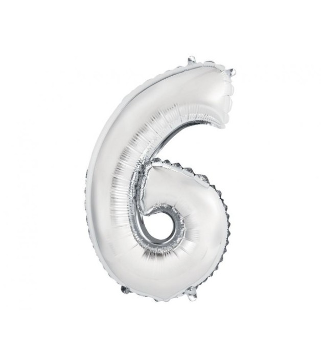 Balon Folie Cifra 35 cm Argintiu-Tip Cifra 6