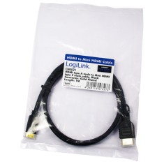 CABLU video LOGILINK, adaptor Mini-HDMI (Type C)(T) la HDMI (T), 1m, ver 1.4, conectori auriti, UHD 4K/ 30Kz, negru, &amp;quot;CH0021&amp;quot; (timbru verde 0.18 lei) foto