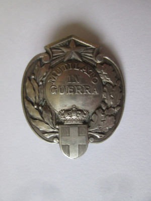 Rară! Italia insigna marcată argint 800:Mutilat &amp;icirc;n Război WWI foto