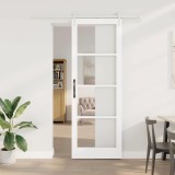 Set Ușă Glisantă cu Hardware Alb 83x232 cm Lemn Masiv de Pin