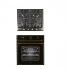 Pachet Incorporabil Cuptor Electric Si Plita Gaz Studio Casa Toscana Black Rustic, Clasa A, Gratare Fonta, Negru