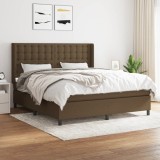 Cumpara ieftin Pat box spring cu saltea, maro &icirc;nchis, 160x200 cm, textil