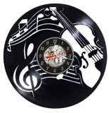Ceas de perete disc vinil Vioara Cheia Sol Portativ Cadran Skeleton Negru 30cm decorativ muzica