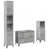 Cumpara ieftin Set mobilier de baie, 3 piese, gri beton, lemn compozit