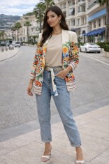 Blugi dama albastri cu talie inalta si curea textila decorativa