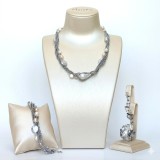 Cumpara ieftin Set Bijuterii Hematit Natural si Perle de Cultura, Argint 925 placat Rodiu, Colier Bratara Inel Ajustabil, Made in Italy