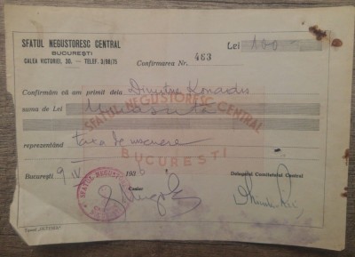 Factura Sfatul Negustoresc Central Bucuresti, 1936 foto