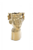 Cumpara ieftin Vaza decorativa aurie din ceramica, forma de cap cu coroana, 23x12 cm