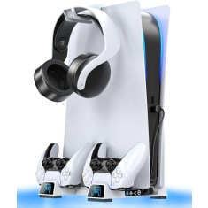 Stand PS5 cu ventilator &icirc;n 3 trepte și stație de &icirc;ncărcare pentru controler