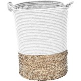 Coș Rufe Mare Bumbac / Iarba De Mare 37X50 Cm &ndash; Alb / Natural | Organizatoare Baie