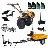 ProGARDEN Pachet Campo 1844 Motocultor 18CP + Remorca RM500C + Plug bilonat + Plug reversibil + Prasitoare + Adaptor + 2 Roti metalice 540x170 + 4L Ul