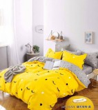 Cumpara ieftin Lenjerie pat single,bumbac finet,4 piese,galbena cu gri-A272