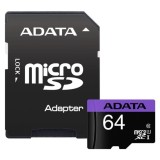 Card Memorie MicroSDXC Adata 64GB, Clasa 10, Negru (AUSDX64GUICL10-RA1)