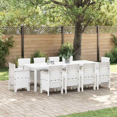 vidaXL Set de masă pentru grădină 11 pcs Alb Ratan Polt 3378604 foto
