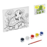 Set Pictura pe Panza cu Broasca Testoasa, 20x15 cm, 5 Culori Acrilice si Pensula, CMCLASS