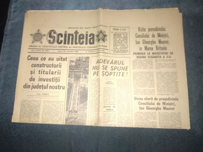 ZIARUL ROMANIA LIBERA 28 NOIEMBRIE 1969 VIZITA LUI GHEORGHE MAURER IN MAREA BRITANIE