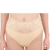 Cumpara ieftin Chilot Clasic &Icirc;nalt Combinatie de Bumbac Elastic și Dantelă C1515 - L - Bej