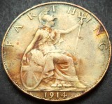 Cumpara ieftin Moneda istorica FARTHING - MAREA BRITANIE - anul 1914 *cod 4606 patina curcubeu