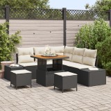 Set canapea grădină vidaXL cu 8 piese și perne Negru Poli Ratan Acacia, Canapea grădină vidaXL 2 locuri și perne Negru Poli Ratan, Set dining grădină