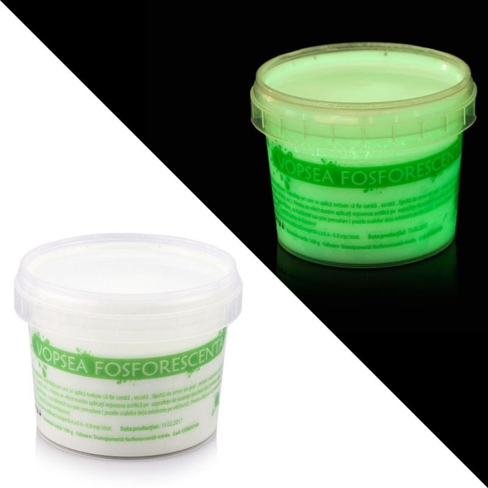 Vopsea glow in the dark fosforescenta, luminescenta, transparenta care lumineaza verde - 100 g