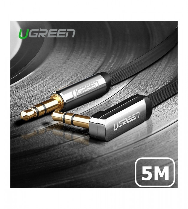 Cablu audio Premium de 3.5mm ultra plat unghi 90 grade-Lungime 5 metri-Culoare Negru