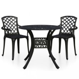 Set mobilier bistro, 3 piese, negru, aluminiu turnat