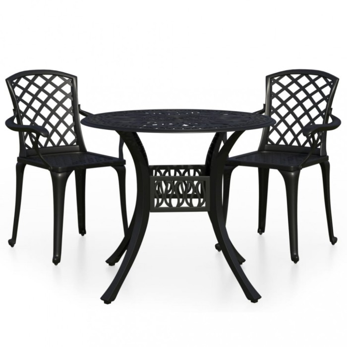 Set mobilier bistro, 3 piese, negru, aluminiu turnat