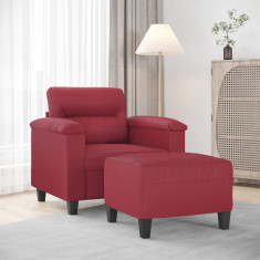 vidaXL Fotoliu canapea cu taburet, roșu vin, 60 cm, piele ecologică
