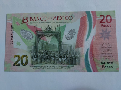 Mexic 20 Pesos Comemorativa 2021 Polimer Seria AB Semnatura 5 UNC foto