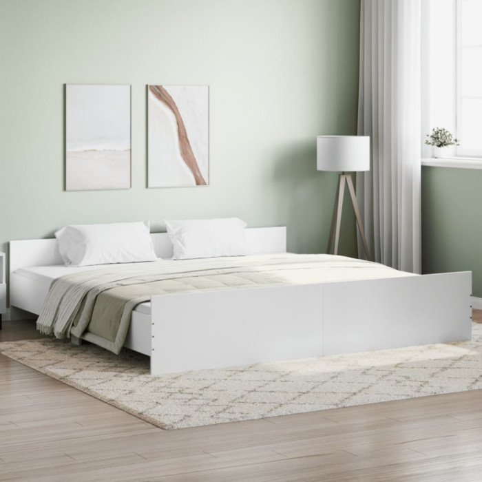 Cadru de pat cu tablie de cap si picioare, alb, 200x200 cm GartenMobel Dekor