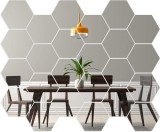 Set 24 Oglinzi Acrilice Autoadezive Luxer, Model Hexagon, Silver, 18.5x16x9.3 cm