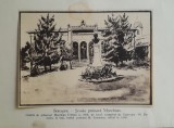 Litografie interbelică 4 lipită pe carton / M. Olinescu / BOTOSANI Șc. Marchian
