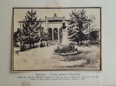 Litografie interbelică 4 lipită pe carton / M. Olinescu / BOTOSANI Șc. Marchian foto