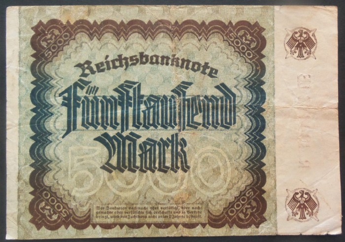 Bancnota istorica 5000 MARCI / MARK - GERMANIA, anul 1922 *cod 746 A - BERLIN