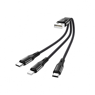 Cablu de Incarcare 3in1 USB-A la Lightning, Type-C, Micro-USB 12W, 2.4A, 0.25m - Hoco Harbor (X47) - Black foto
