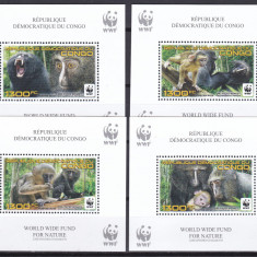 DB1 Fauna Congo WWF Maimute Cercopitec 4 x SS de lux MNH